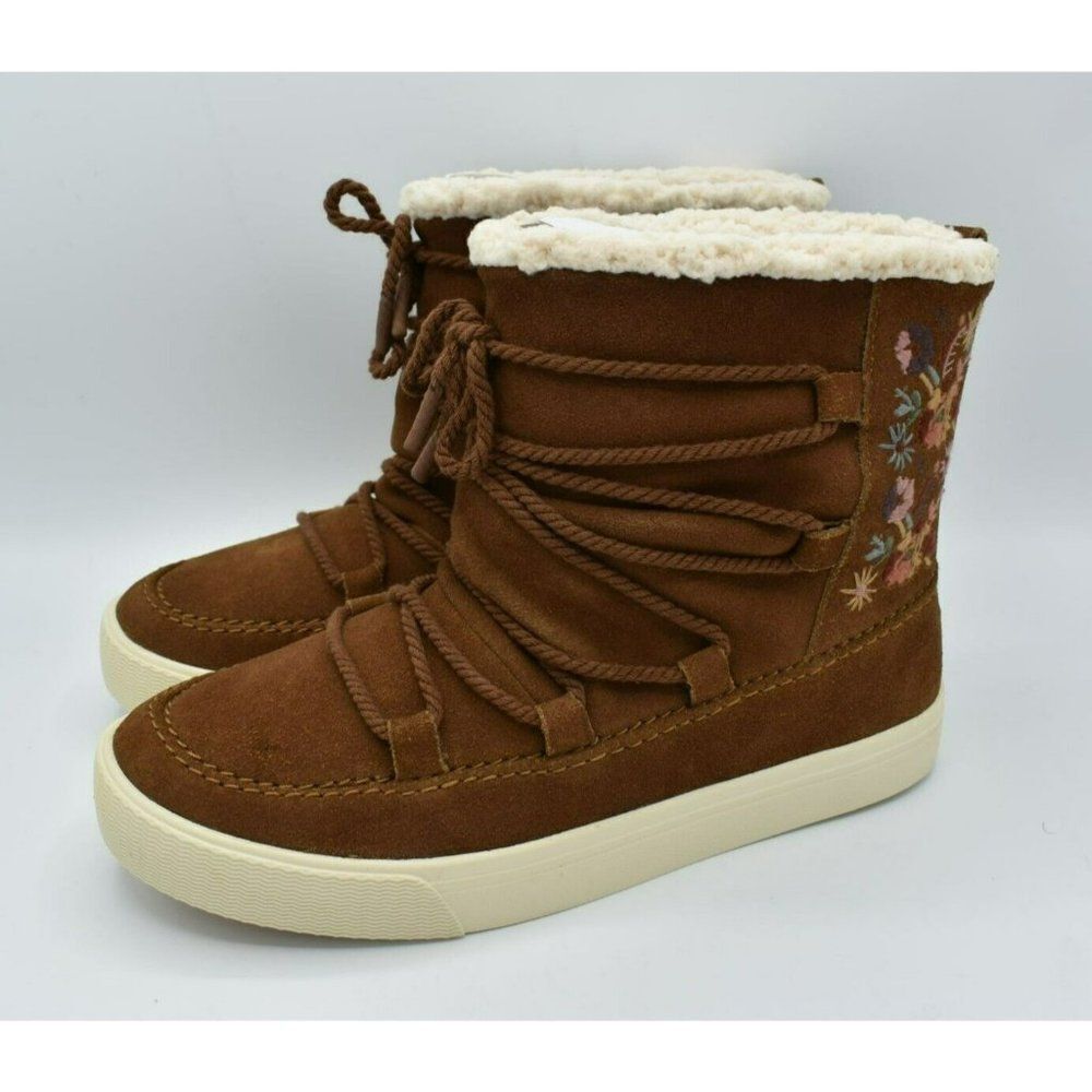 Toms Womens Size 9.5 Alpine Amber Suede Water Resistant Faux‎ Shearling Boots